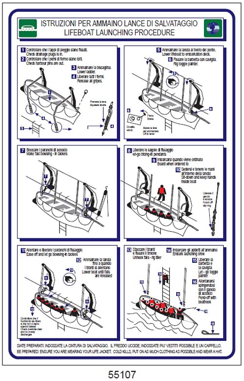Lifeboat launching procedure - Istruzione per ammaino lance di salvataggio - B - PV 330x500 mm
