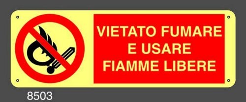 Vietato Fumare e usare fiamme libere Luminescente - A - Alluminio Luminescente - 350x125 mm - Conf 10 pz.