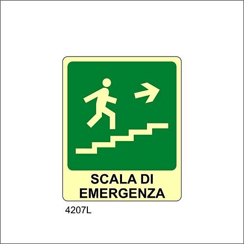 Scala di emergenza in alto a destra Luminescente - C - Alluminio Luminescente - 230x310 mm