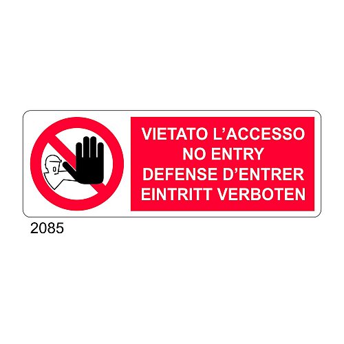 Vietato l'accesso, no entry, defense d'entrer, eintritt verboten - A - PVC adesivo 350x125 mm - Conf 10 pz.