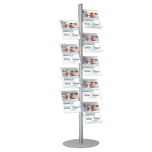 Espositore porta depliant 9 ripiani inclinabili A4 verticale in acrilico