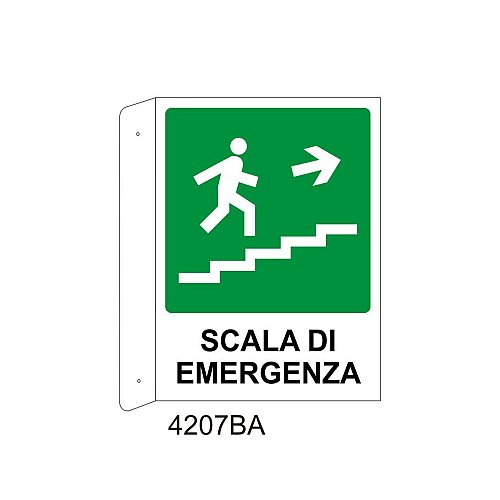 Scala di emergenza alto destra - Alluminio - D - 370x500mm - Bifacciale a Bandiera - Non Luminescente