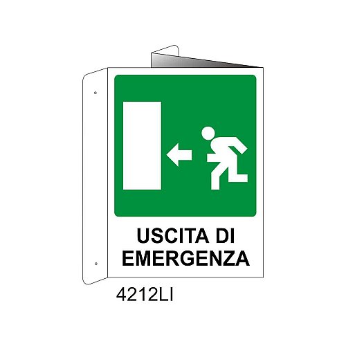 Uscita di emergenza sinistra - Alluminio - B - 160x210mm - Bifacciale a Libro - Non Luminescente