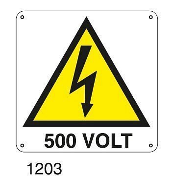 Pericolo 500 VOLT - A - Alluminio 145x145 mm