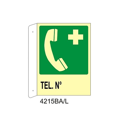 Telefono di emergenza n - Alluminio - B - 160x210mm - Bifacciale a Bandiera - Luminescente