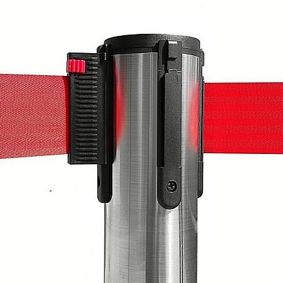 Colonnina con Nastro e Base da 15 kg in Acciaio Cromato Lucido - Colore Rosso