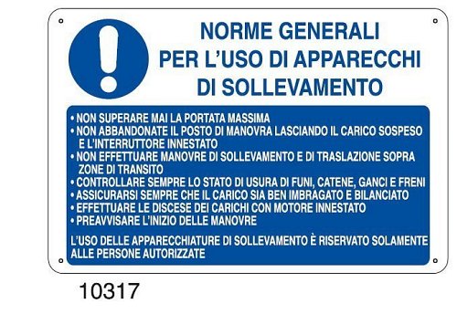 Norme generali per l'uso di apparecchi di sollevamento - E - Alluminio 700x500