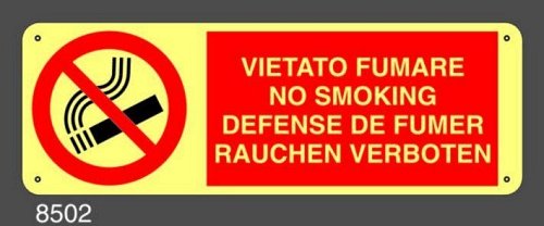 Vietato Fumare Luminescente - B - Alluminio Luminescente - 500x330 mm - Conf 10 pz.