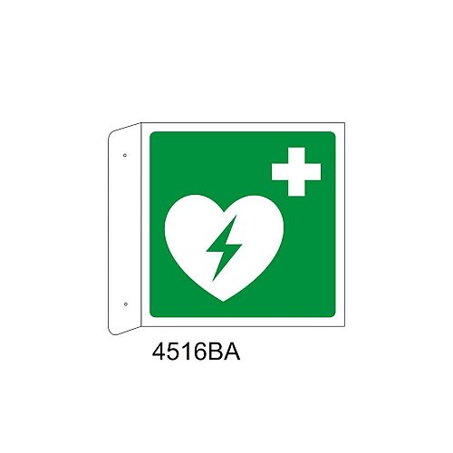 Defibrillatore - Alluminio - D - 370x370mm - Bifacciale a Bandiera - Non Luminescente