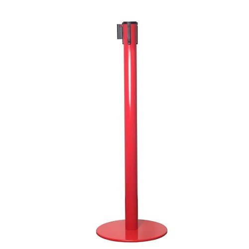 Colonnina con base piatta, finitura rosso e nastro 3 metri verde