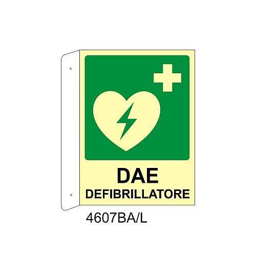 DAE defibrillatore - Alluminio - B - 160x210mm - Bifacciale a Bandiera - Luminescente