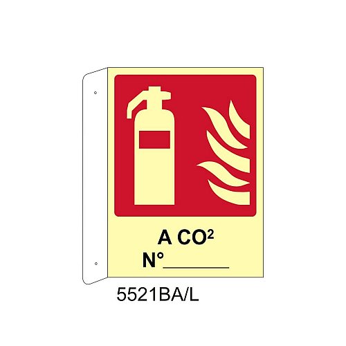 Estintore a CO2 n° - Alluminio - D - 370x500mm - Bifacciale a Bandiera - Luminescente