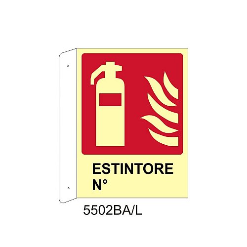 Estintore n° - Alluminio - B - 160x210mm - Bifacciale a Bandiera - Luminescente