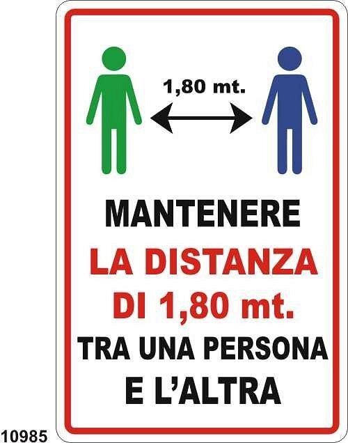 Mantenere la distanza di 1,80 mt. - A - Alluminio - 250x350 mm