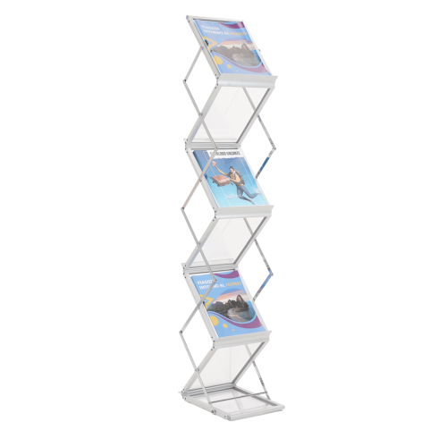 Espositore Pieghevole ZIG ZAG con 6 Ripiani Porta Brochure A4