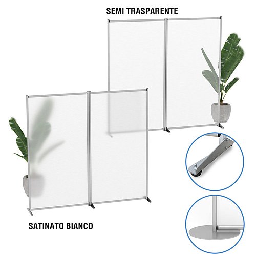 Pannello divisorio autoportante doppio - cm. 204x190 in policarbonato alveolare satinato bianco