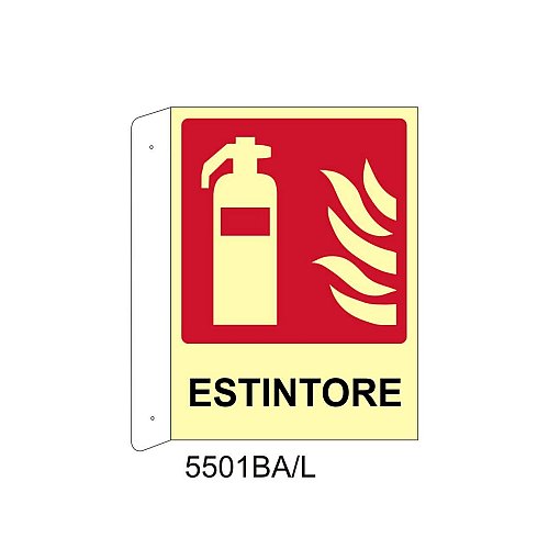 Estintore - Alluminio - D - 370x500mm - Bifacciale a Bandiera - Luminescente