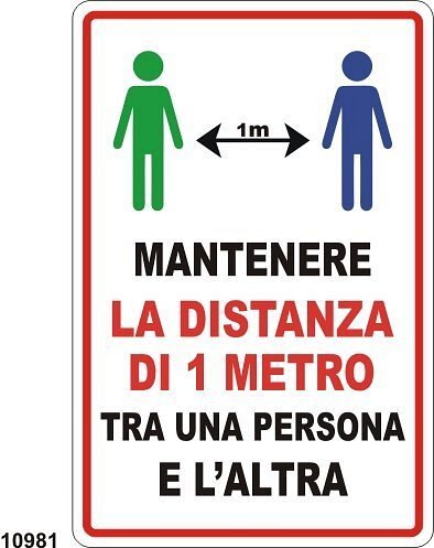 Mantenere la distanza di 1 mt. - A - PVC adesivo - 250x350 mm - Conf 10 pz
