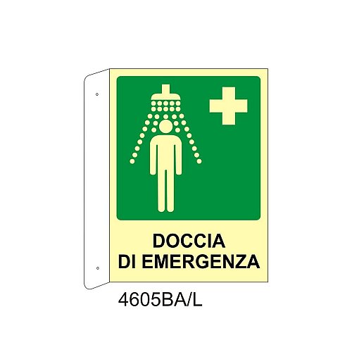 Doccia di emergenza - Alluminio - B - 160x210mm - Bifacciale a Bandiera - Luminescente