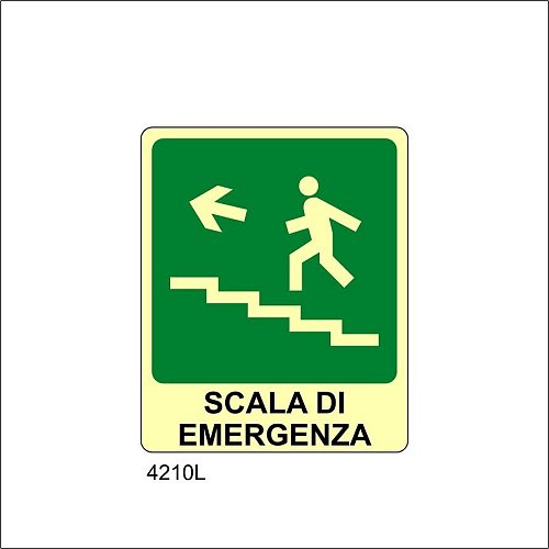 Scala di emergenza in alto a sinistra Luminescente - A - Adesivo Luminescente - 120x145 mm