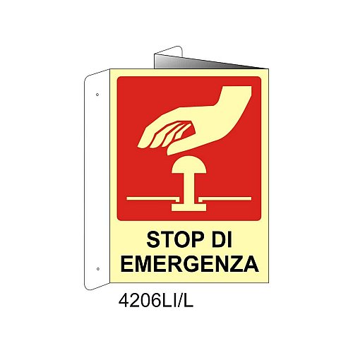 Stop di emergenza - Alluminio - B - 160x210mm - Bifacciale a Libro - Luminescente