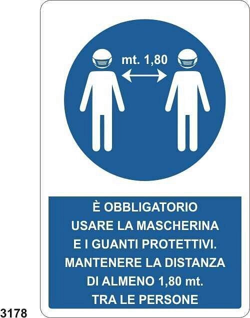 E' obbligatorio usare guanti e mascherina - E - Alluminio 500x700 mm