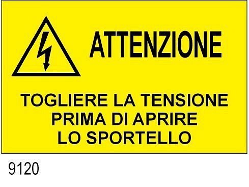 Attenzione togliere la tensione prima di aprire - B - PVC adesivo 165x85 mm - 10Pz