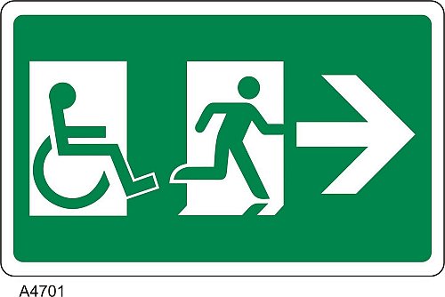 Uscita di emergenza a destra - PVC adesivo 260x160 mm. - Conf 10 pz.