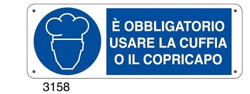 E' obbligatorio usare la cuffia o il copricapo - D - Alluminio 1400x500 mm - Conf 10 pz.