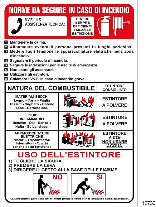 Norme e istruzione da seguire in caso di incendio - C - Alluminio -500x700 mm - Conf 10 pz