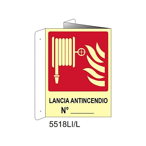 Lancia Antincendio N° - Alluminio - D - 370x500mm - Bifacciale a Libro - Luminescente