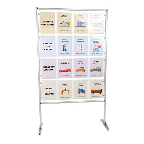Espositore porta avvisi con piedini e 4 pannelli 2xA4 verticale - 8 tasche