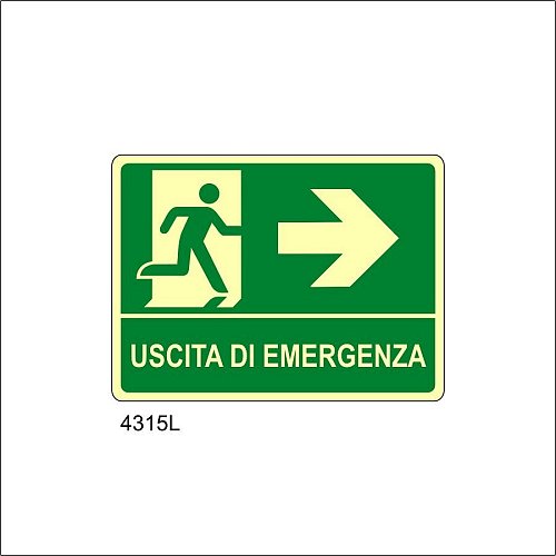 Uscita di emergenza freccia destra Luminescente - C - Alluminio Luminescente - 230x310 mm - Conf 10 pz.