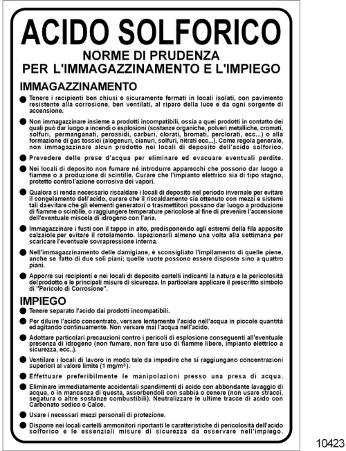 Immagazzinamento e impiego dell'acido solforico - C - Alluminio -500x700 mm
