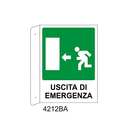 Uscita di emergenza sinistra - Alluminio - B - 160x210mm - Bifacciale a Bandiera - Non Luminescente