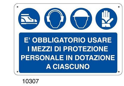 E' obbligatorio usare i mezzi di protezione personale in dotazione a ciascuno - E - Alluminio 700x500