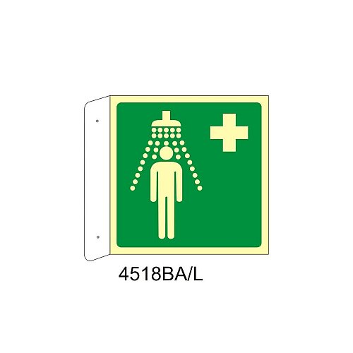 Doccia di emergenza - Alluminio - C - 230x230mm - Bifacciale a Bandiera - Luminescente