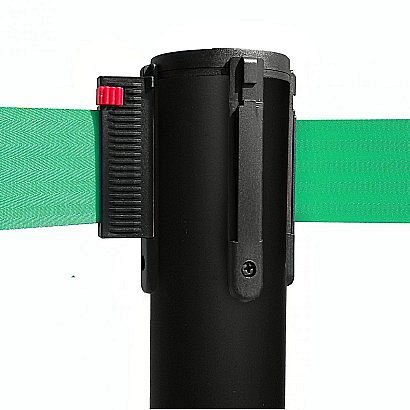 Colonnina Tendilinea con Nastro e Base da 15 kg in Acciaio Spazzolato - Colore Verde