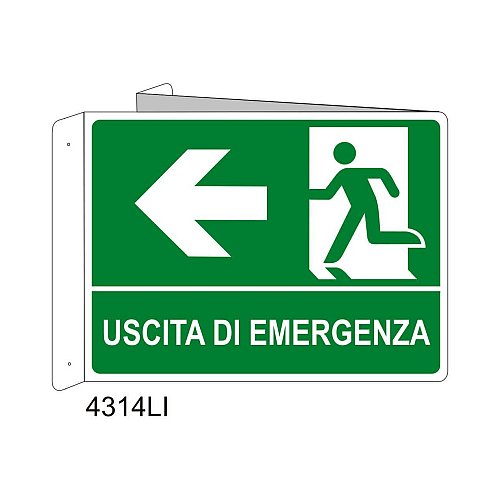 Uscita di emergenza freccia sinistra - Alluminio - C - 230x310mm - Bifacciale a Libro - Non Luminescente