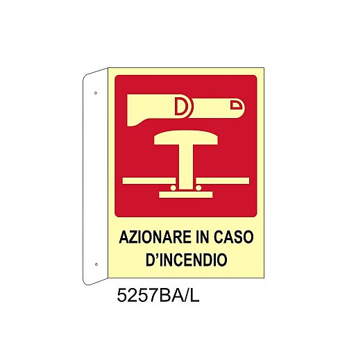 Azionare in caso di incendio - Alluminio - B - 160x210mm - Bifacciale a Bandiera - Luminescente