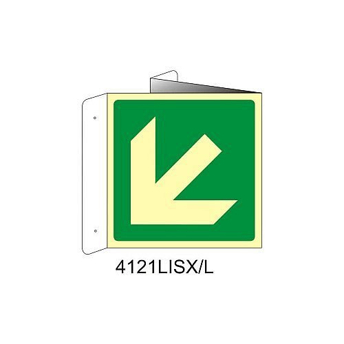 Direzione da seguire angolo sinistro - Alluminio - D - 370x370mm - Bifacciale a Libro - Luminescente