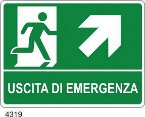 Uscita di emergenza freccia diagonale destra in alto - D - Alluminio 370x500 mm