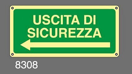 Uscita di sicurezza a sinistra - A - Alluminio Luminescente - 350x125 mm