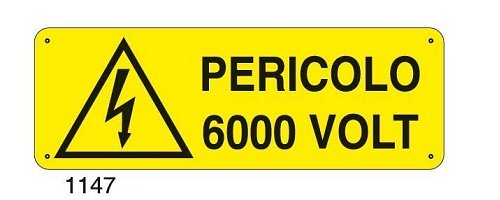 Pericolo 6000 volt - E - Alluminio 500x700 mm