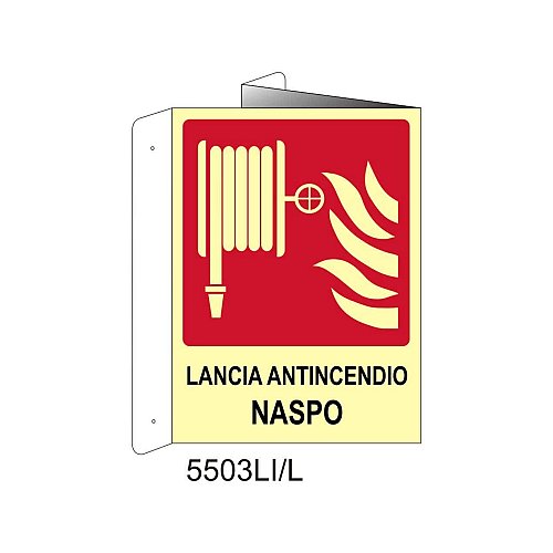 Lancia antincendio naspo - Alluminio - B - 160x210mm - Bifacciale a Libro - Luminescente