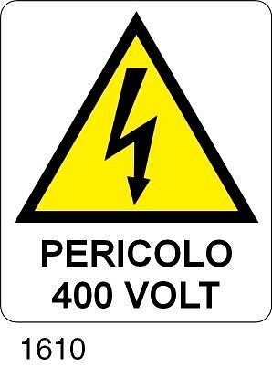 Pericolo 400 volt - B - Alluminio 220x280 mm - Conf 10 pz.