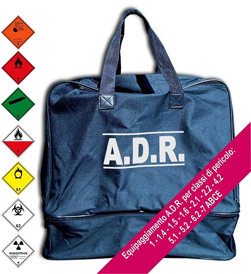 Borsa ADR composizione base classi di pericolo: 1 - 1.4 - 1.5 - 1.6 - 2.1 - 2.2 - 4.2 - 5.1 - 5.2 - 6.2 -7 ABCE