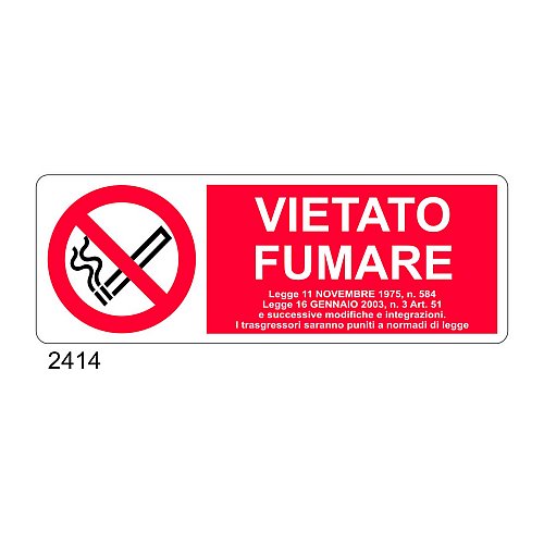 Vietato fumare - A - Alluminio 350x125 mm - Conf 10 pz.