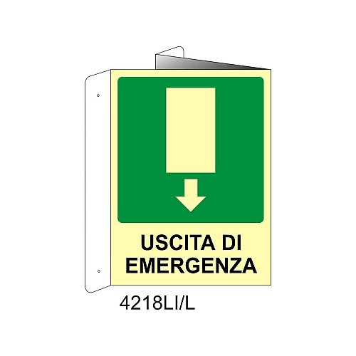 Uscita di emergenza in basso - Alluminio - C - 230x310mm - Bifacciale a Libro - Luminescente