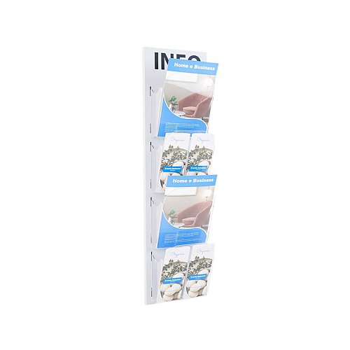 Espositore porta depliant da parete in metallo verniciato con 4 tasche f.to A4 verticale